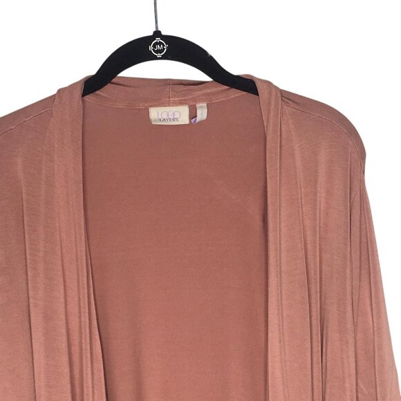 LOGO Layers Cardigan Sweater Womens 1X Mauve Pink Beige Open Front Colorblock - Picture 12 of 13